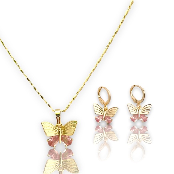 Raf Rossi Gold Plated Jewelry - Pastel Pink Gold-filled Butterfly Set